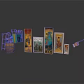 Vintage Decorative Scene With Wooden Barrel Ladder Hanging Decor And Colorful Posters